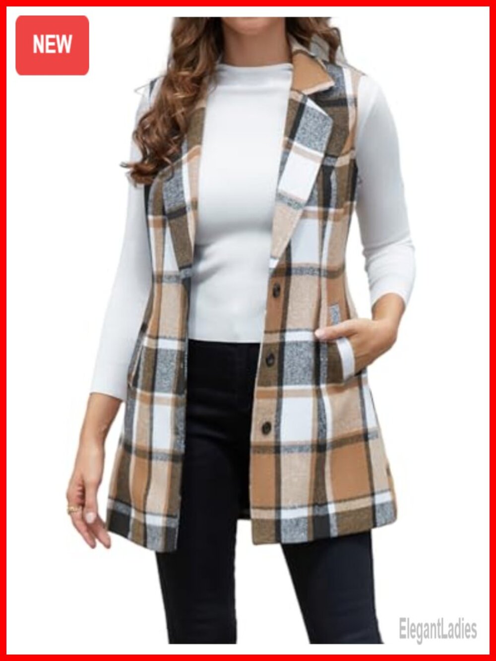 Plaid Sleeveless Vest Notch Lapel Side Pockets Slim Fit Casual Fall Winter